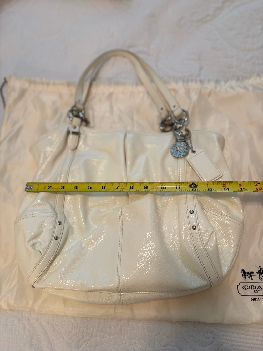 Coach White Patent Leather Shoulder Tote - Picture 5 of 9